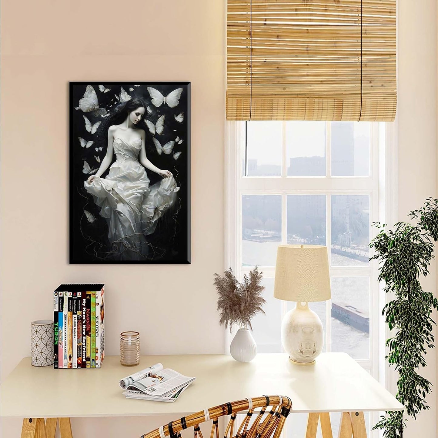 JFHCQJPK Vintage Gothic Feminine Canvas Wall Art Print Butterfly Poster Moody Preppy Wall Art Dark College Decor for Home Bedroom8x12in Metal blackFramed