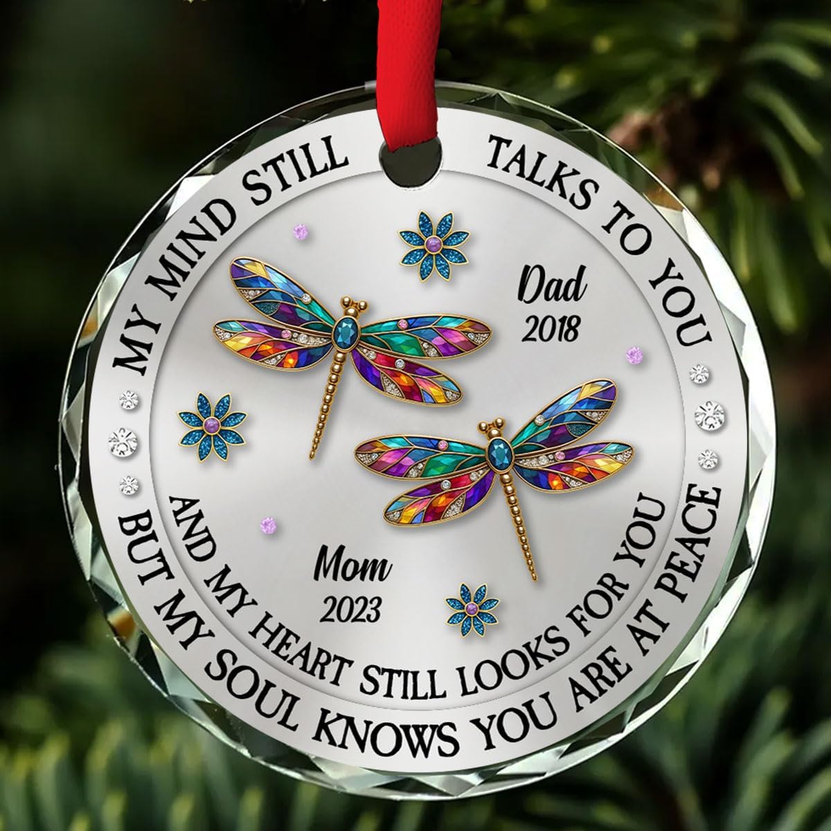 Memorial Ornament - Personalized Glass Ornament Gift for Cherished Memories, Loved Ones in Heaven, Sympathy Gifts for Deceased, My Mind Still Talks to You