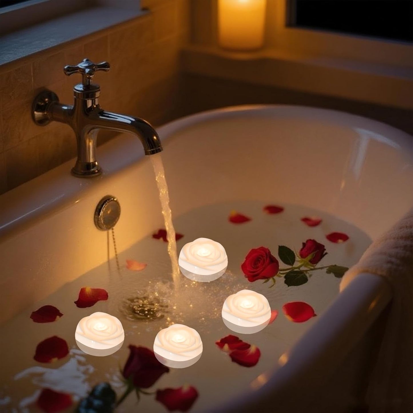 Aignis 36pcs Flameless LED Floating Candles, White Rose Plastic Tealight Battery Operated, 120+ Hours Glow Time, Cozy Light for Romantic Pool/Bathtub/Hot Bath/Wedding Centerpiece Decor(D2.83*H1.42)