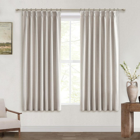 Kitchen Blackout Curtains 45 Inch Length, Basement Curtains for Small Blackout 46 inch Window Treatment Flax Linen Cafe Thermal Insulated Energy Efficiency Drapes for Bedroom Bathroom (40"Wx2 Panels)