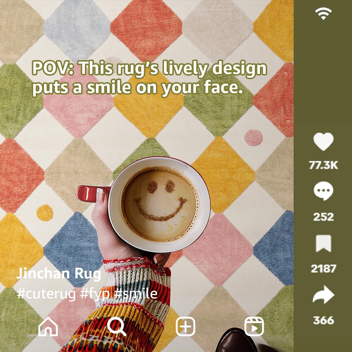 jinchan Area Rug 5x7 Kids Washable Indoor Floor Cover Non-Slip Modern Soft Rug Elementary School Classroom Colorful Diamond Carpet for Nursery Playroom Daycare Bedroom Living Room Circus on Cream