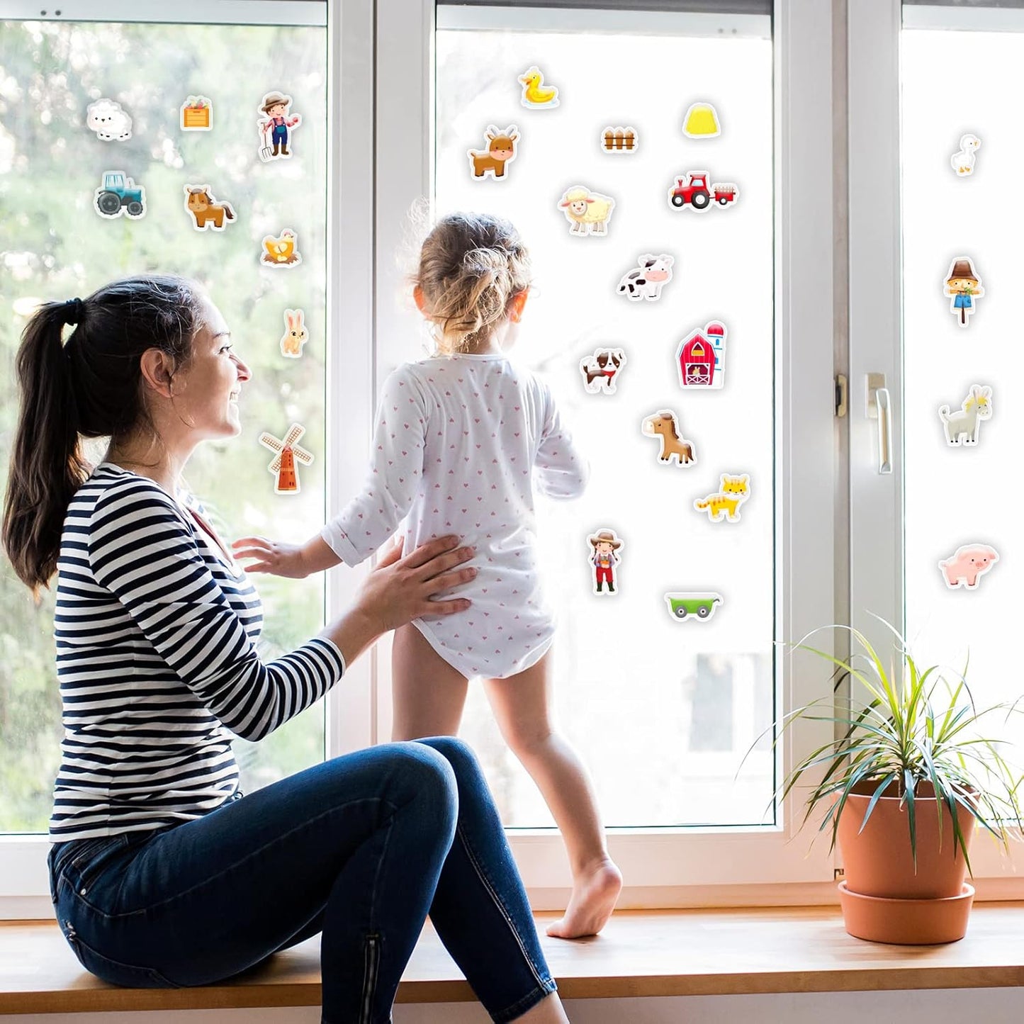 Farm Animals Window Cling Window Thick Gel Clings Decals Stickers for Kids Toddlers and Adults Home Airplane Classroom Nursery Farm Party Supplies Decorations Removable and Reusable 23 PCS