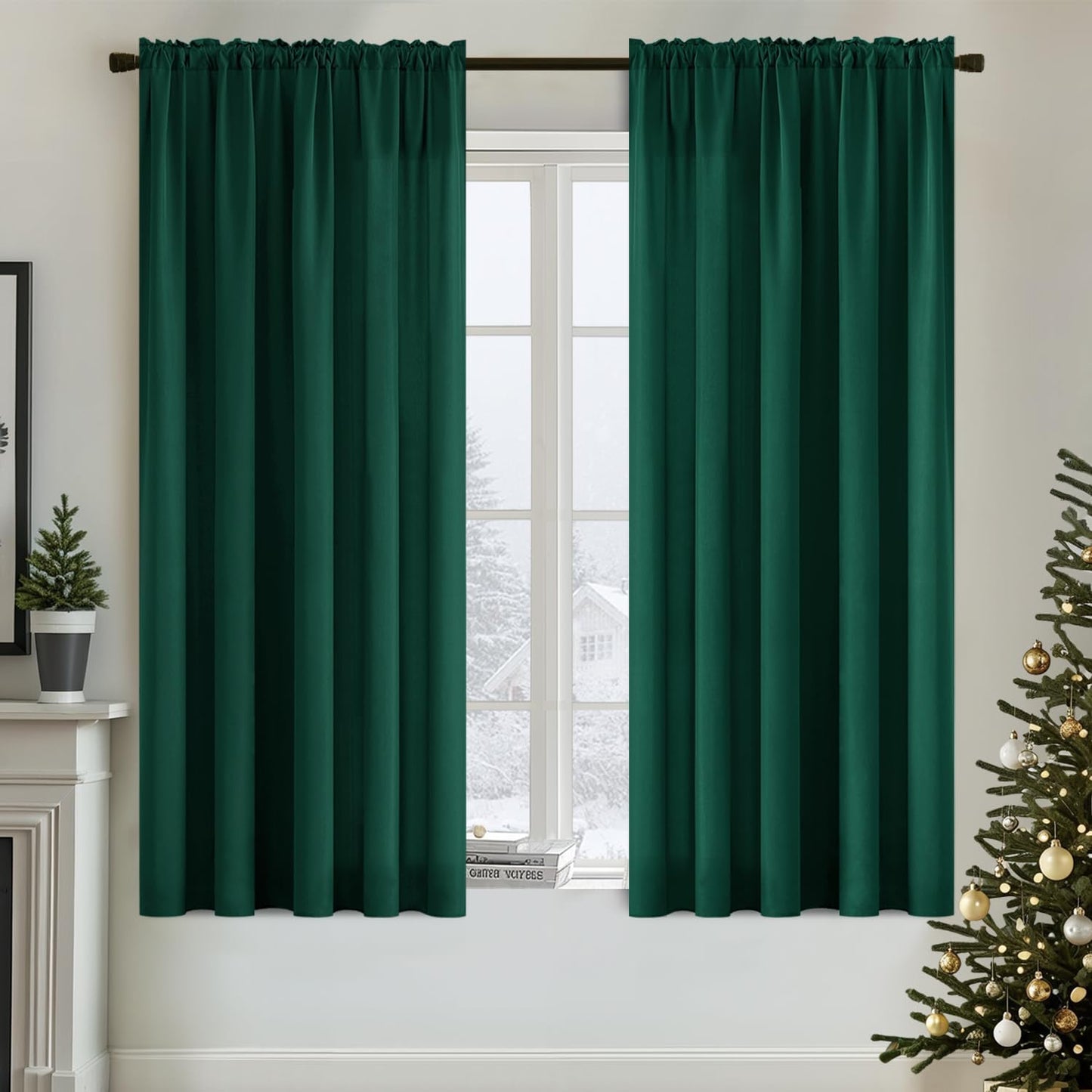 MIULEE Hunter Green Privacy Sheer Curtains That Let Light in 63 Inches Long Non-See-Through Semi Sheer Curtain Light Filtering Window Christmas Drapes for Living Room Bedroom 2 Panels Set 42 X 63