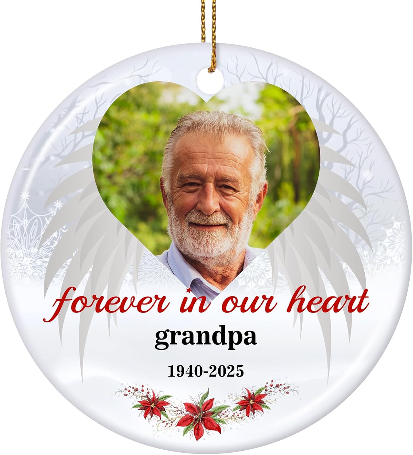 Valyria Personalized Memorial Christmas Photo Ornament, in Loving Memory Ceramic Custom Christmas Ornament 2025 Memorial Ornaments for Loss of Loved Ones Xmas Sympathy Ornament