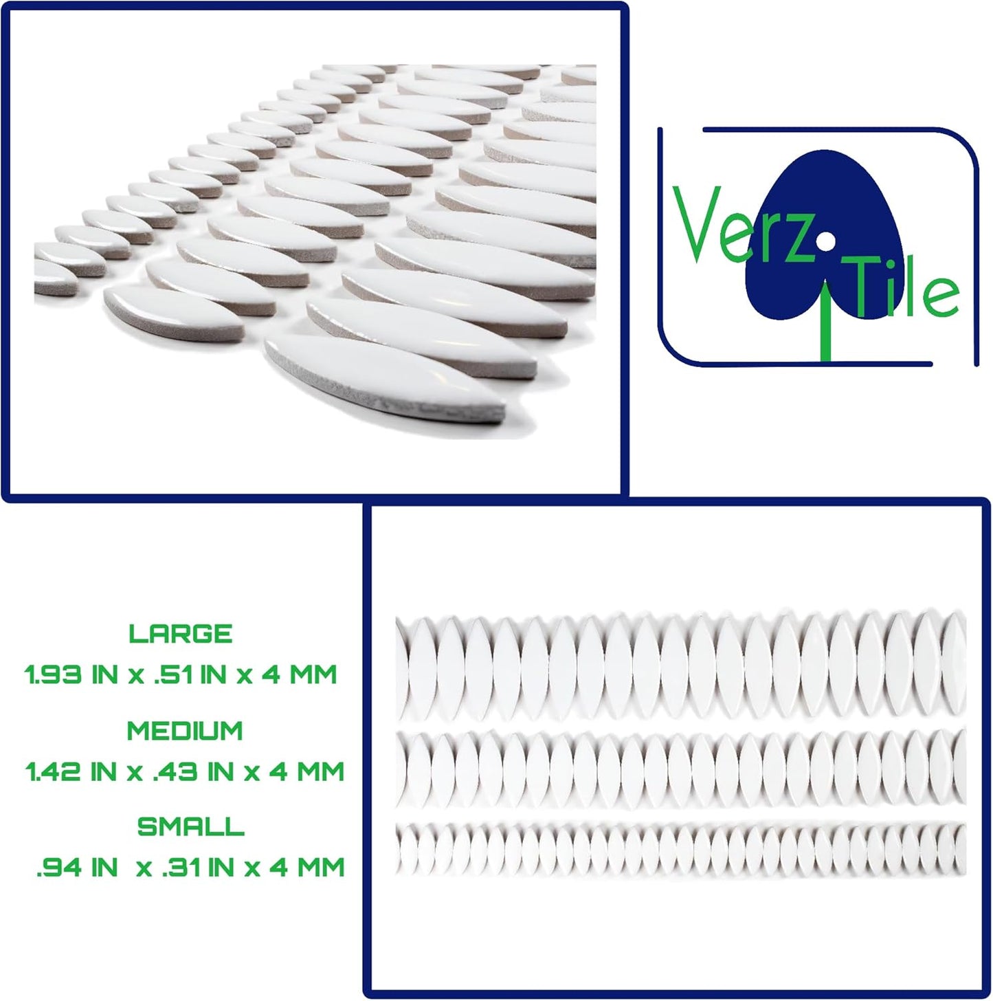 VerzTile Mosaic Tiles for Crafts - Petal Shaped Ceramic Tile Craft Hobbies & Art Projects 39 Color Options Endless Creativity DIY Design (White)