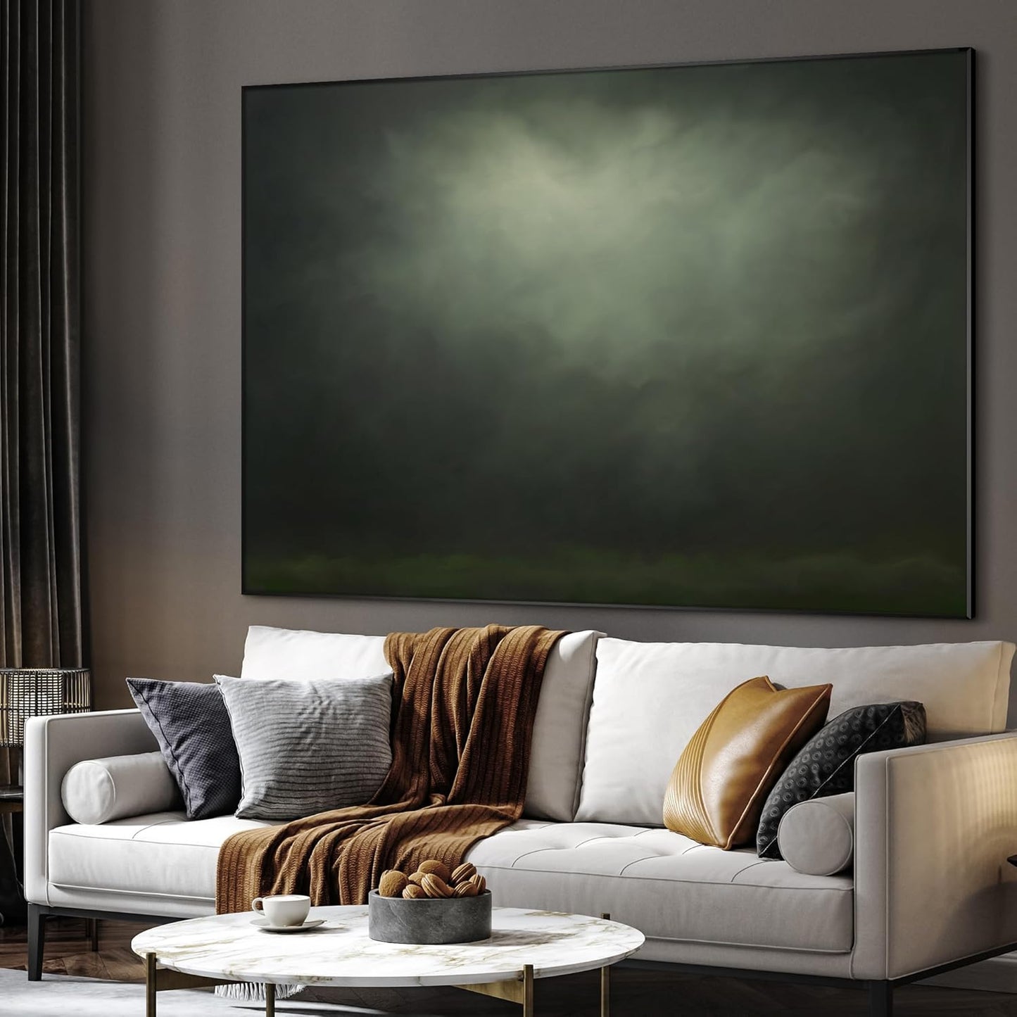 SIGNWIN 36"x46" Extra Large Framed Wall Art Moody Green Abstract Cloudscape, Minimalist Atmospheric Print for Home Living Room Bedroom Decor (Frame Assembly Required)