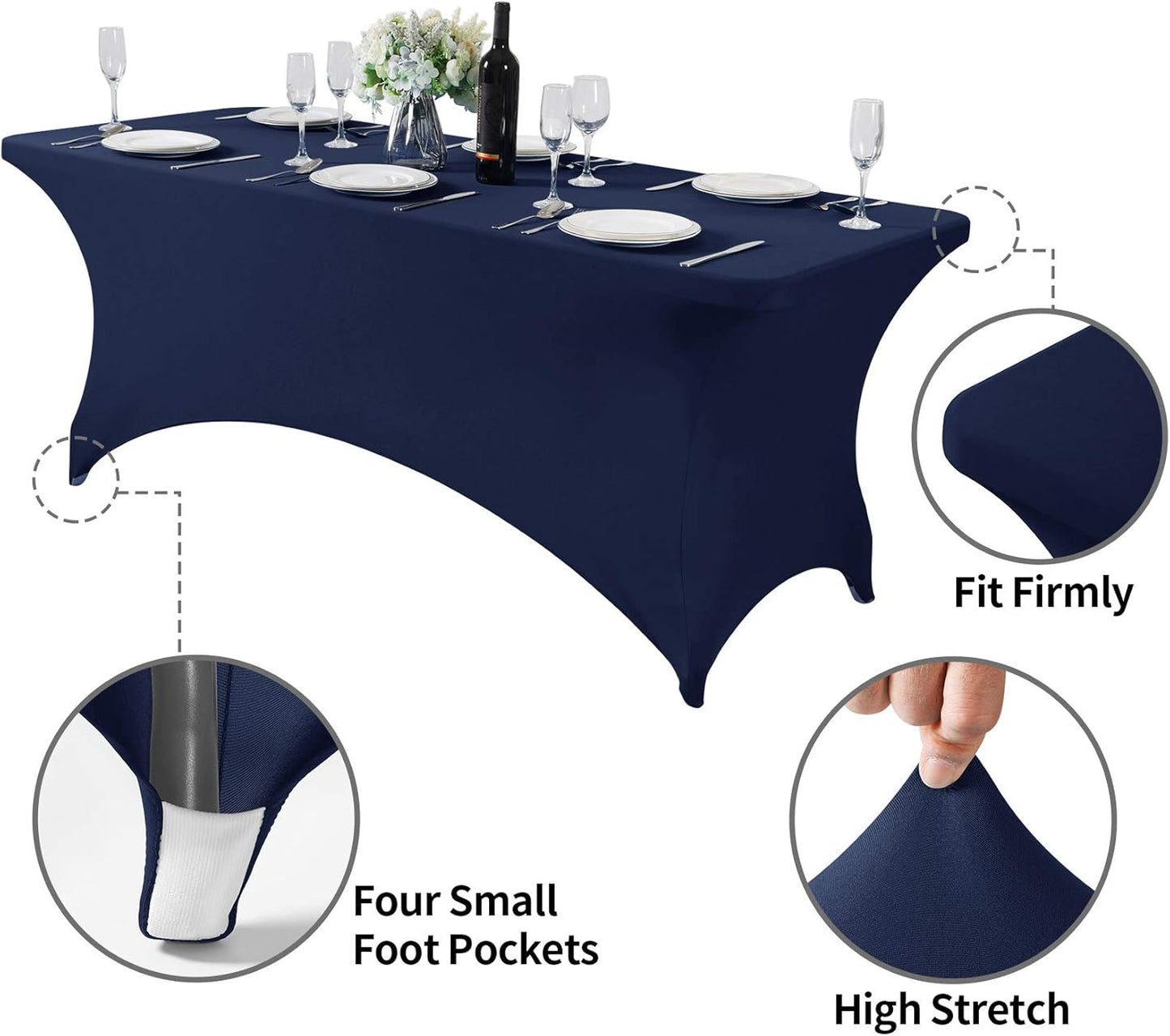 Spandex Table Cover for 6Ft or 4fT or 8ft Table Universal Fitted Stretch Tablecloth for Party, Banquet, Wedding and Events-Navy