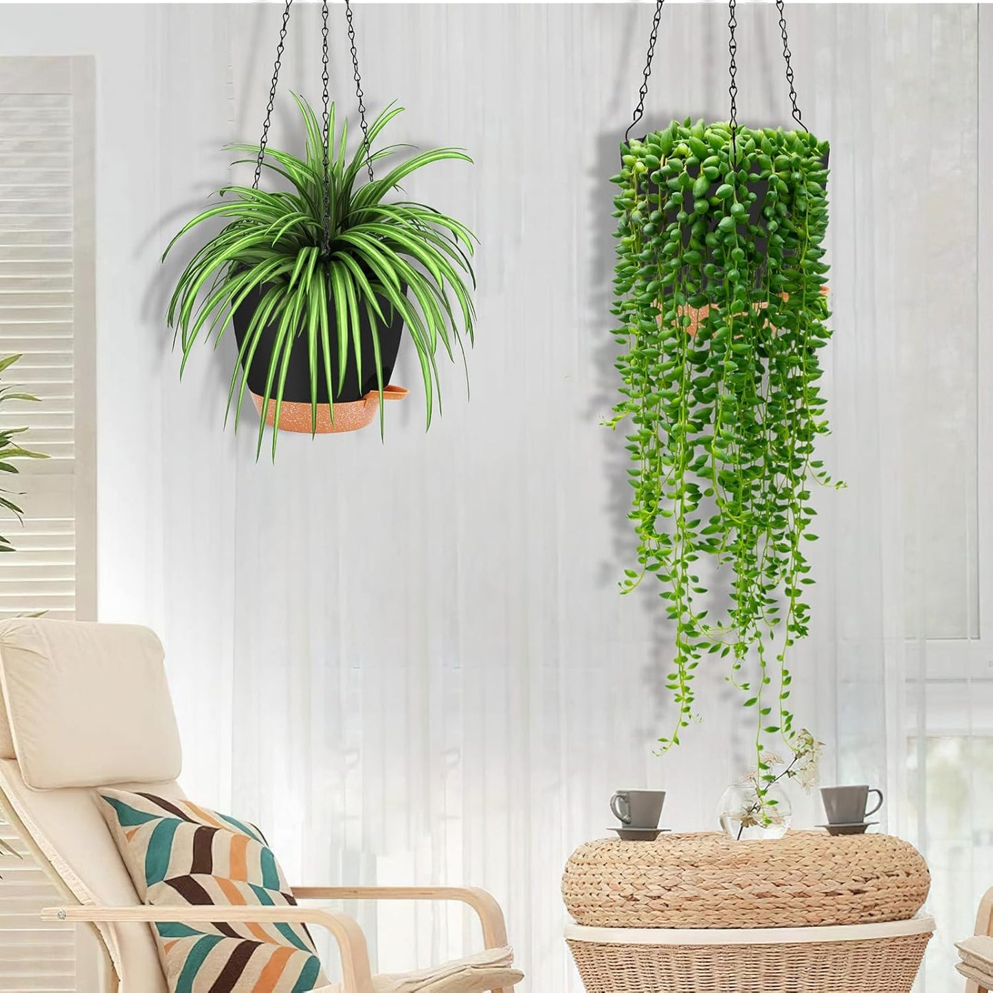 GARDIFE Hanging planters for Indoor Plants, 8 inch Hanging Planter, Self Watering Plant Pot, 2 Pack self Watering Hanging Planter, Black