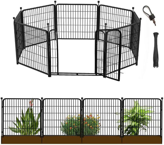 36 in(H) Garden Fence With Gate, Wide Gate Low Threshold, 8 Panels Total 17.7 ft(L) Heavy Duty Iron Animal Barrier Fence For Yard, Suitable For Indoor Or Outdoor Dog Fencing,Garden Border Fence