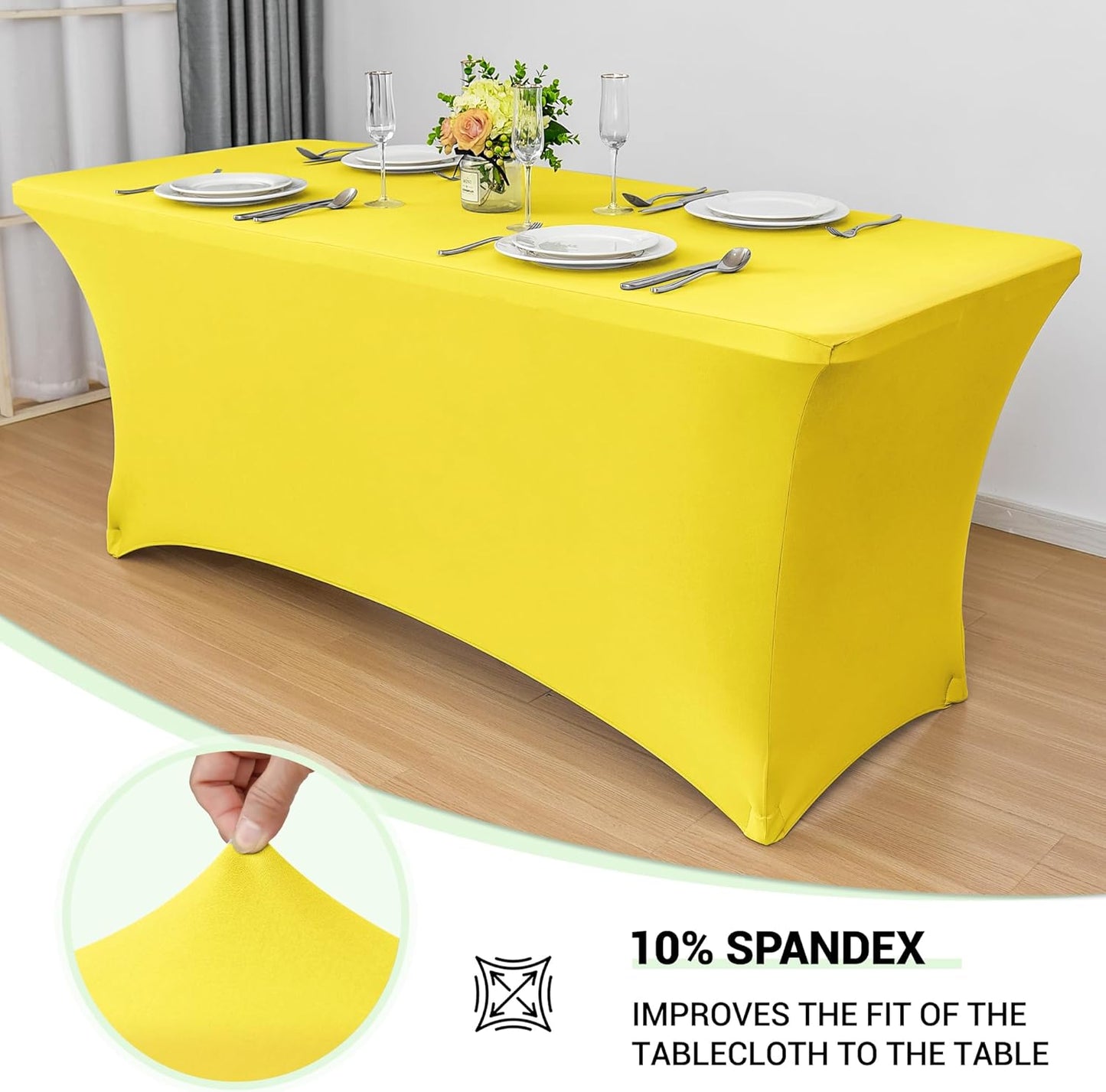 Obstal 6ft Stretch Spandex Table Cover for Standard Folding Tables - Universal Rectangular Fitted Tablecloth Protector for Lemonade Stand, Wedding, Banquet & Party, 72L x 30W x 30H Inches, Yellow, 2pc