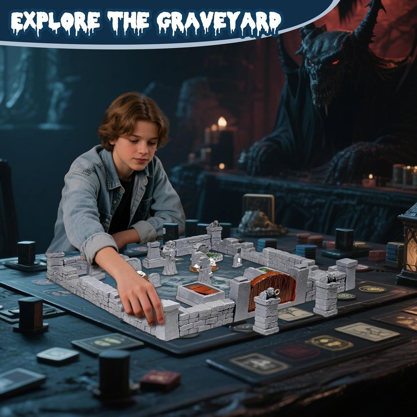 Warmtree 38 Pcs Graveyard Terrain Miniatures Set, Halloween Miniature Tombstones Figurine Mini Resin Tombstones for Diorama Supplies Miniature Graveyard Scene DIY Crafts Outdoor Decorations