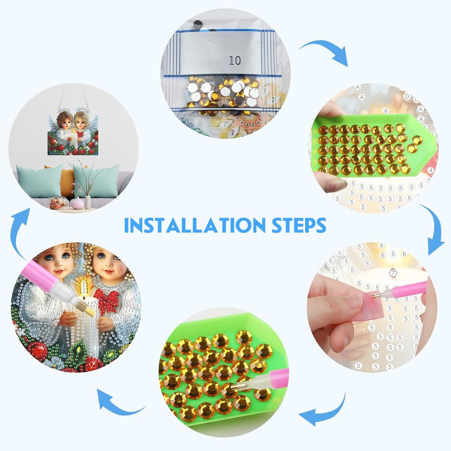 NEWENMO Hanging Diamond Art Kit for Adult, Angels in Heaven, 5D Special Shaped Rhinestone Diamond Painting Ornament, Christmas, DIY Acrylic Diamond Art Painting Window Pendants Home Garden Wall Decor