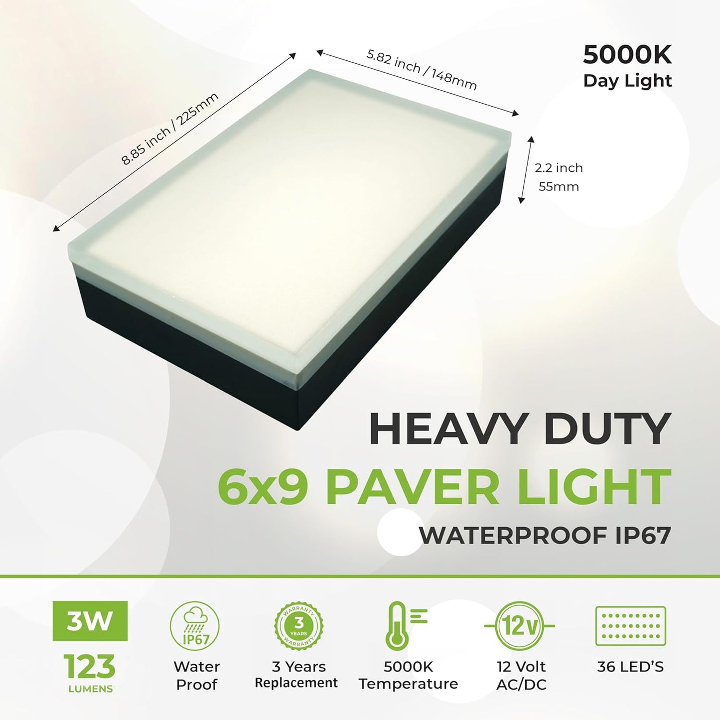 LUMENGY Paver Light 6×9 Inch, (5.82 inch X 8.85 inch) Glare-Free 5000K Brick Lighting for Paver Driveways, Pathways, Patios & Garden,12V, Waterproof & Drive-Over Rated