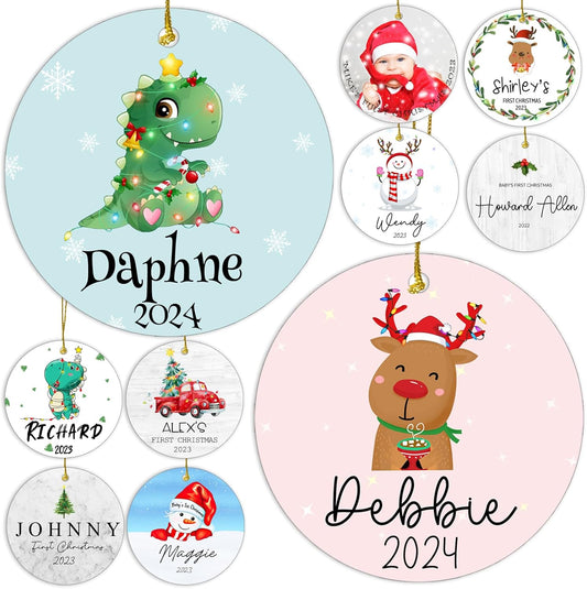 Personalized Christmas Ornaments,Double-Sided Ceramics Picture & Photo Custom Baby Ornament,Baby First Ornament 2025,Customized Hanging Xmas Ornaments