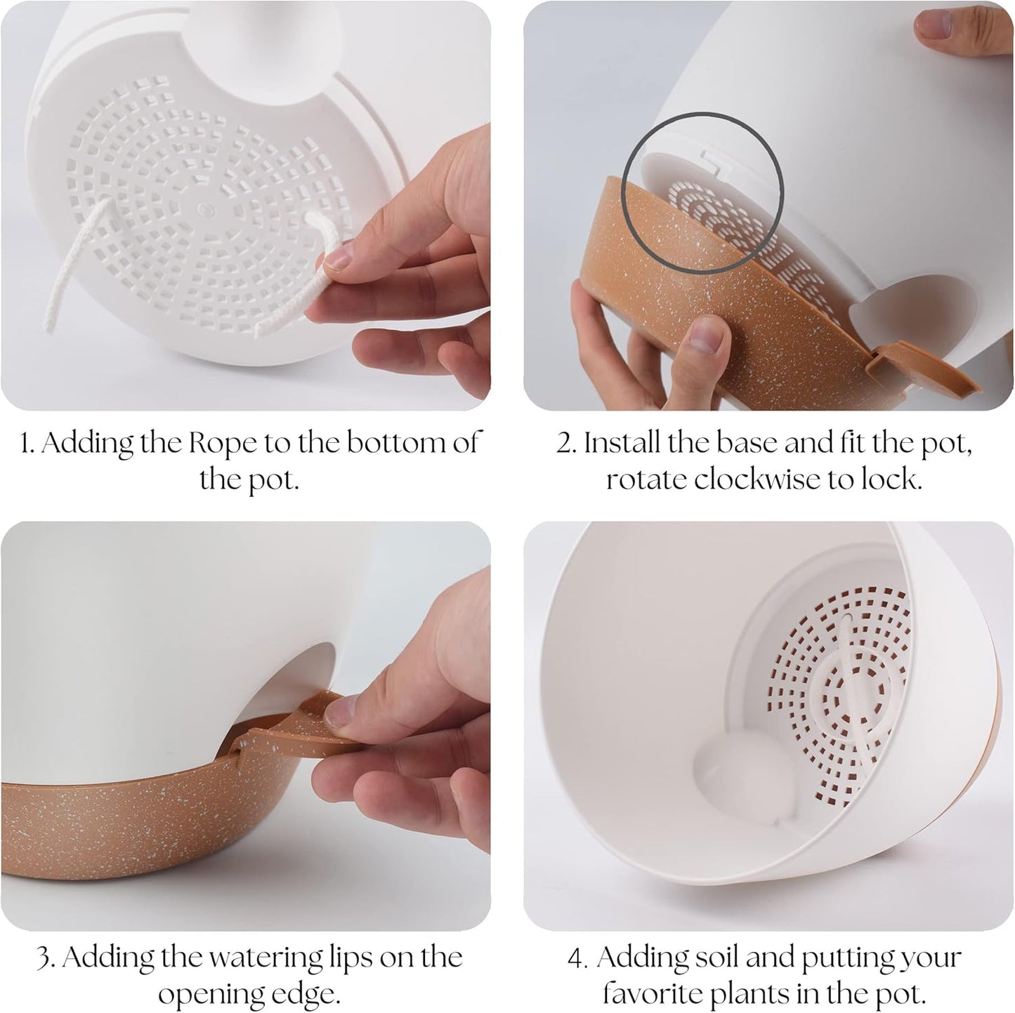 Giraffe Creation Plant Pots Set of 3 (12/10/9 inch), Self-Watering Indoor & Outdoor Flower Planters with Drainage Hole and Reservoir, White