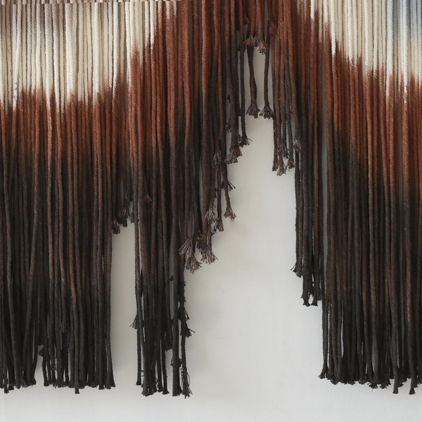 Flber Large Macrame Wall Hanging 57" W x 31" L Handmade Dip Dye Tapestry Bohemian Fiber Art Wall Hanging Mountain Inspired Wall Tapestry Neutral Rustic Wall Decor for Bedroom Living Room