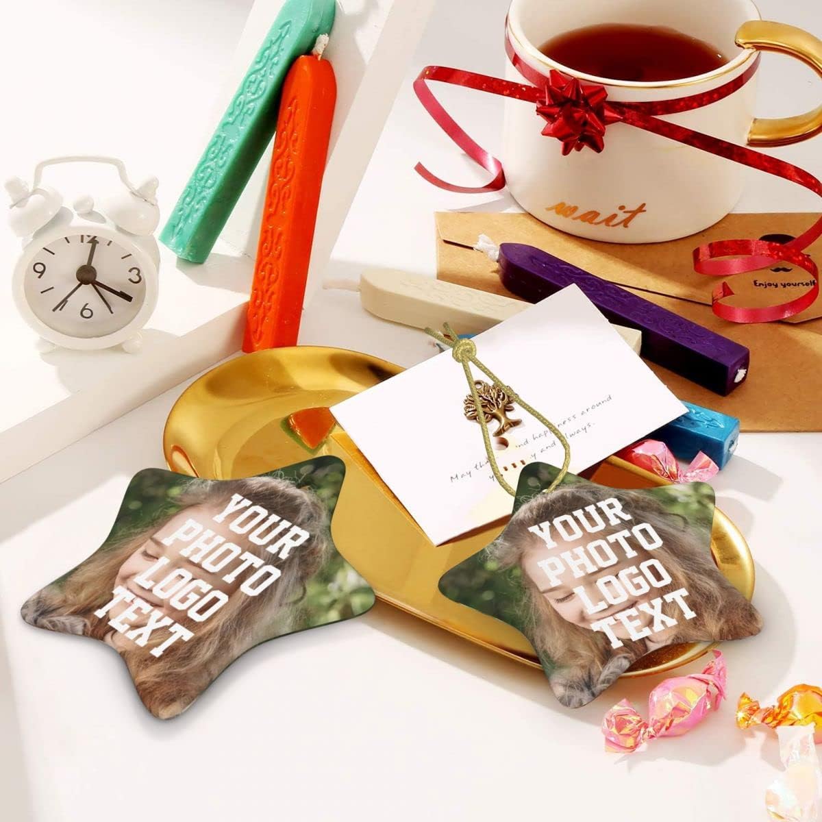 Custom Unique Photo Christmas Ornaments Personalized Family Xmas Tree Ornament with Your Picture and Text 2022 Pentagram Ornament, Decoration Gift (Pentagram)