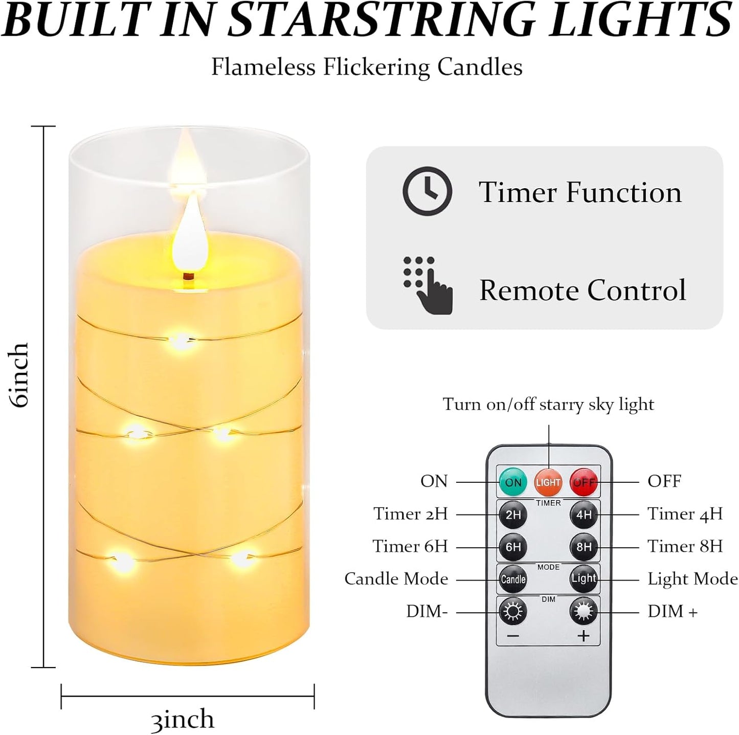 Aignis Flickering Flameless Candles Battery Operated Candles LED Candles with Remote Timer for Home/Wedding/Birthday/Holiday Decor ，Ivory White 3D Flame Set of 2 (D3 xH6 6")