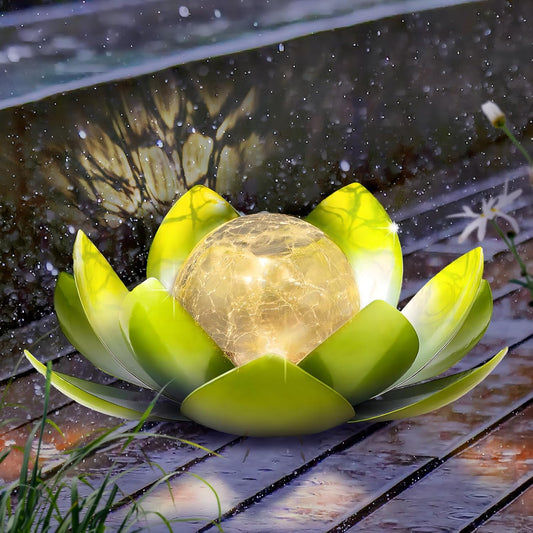 Garden Solar Light Outdoor(2Pack),Crackle Globe Glass Lotus Decoration, Waterproof Metal LED Flower Lights for Patio,Lawn,Walkway,Tabletop,Ground