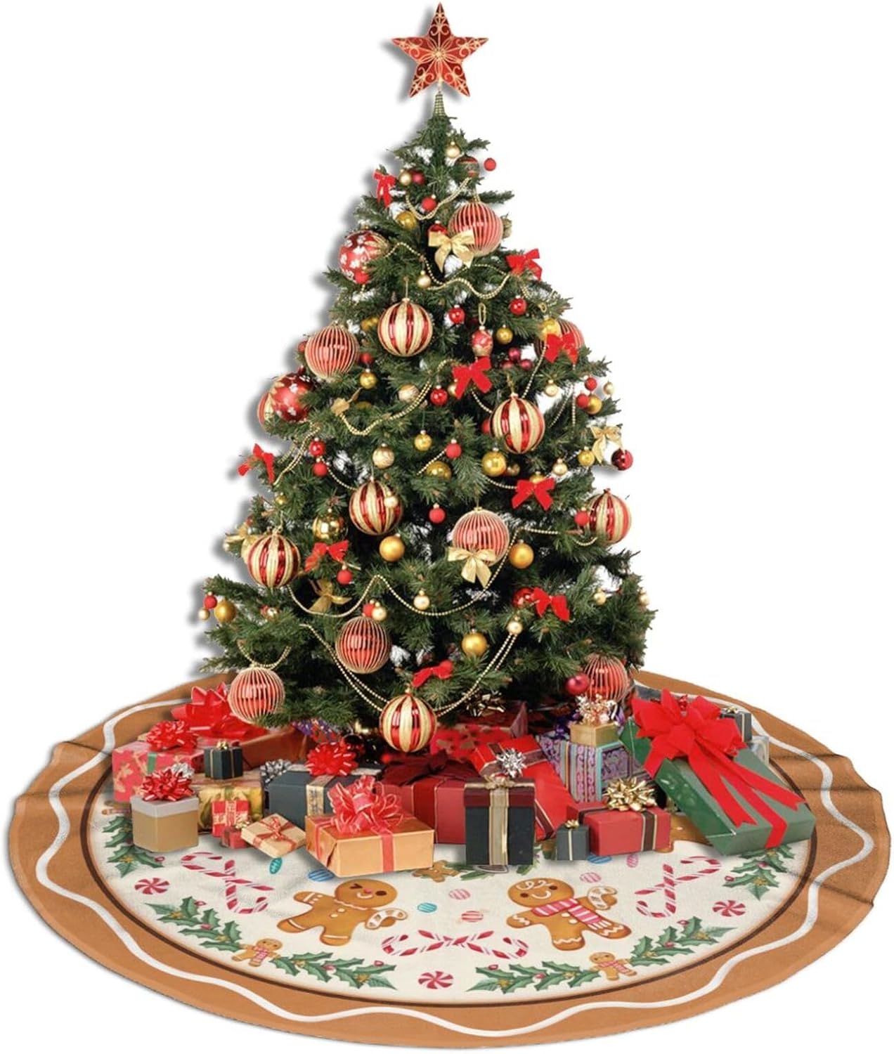 Christmas Tree Skirt,Gingerbread Xmas Tree Skirt Rustic Farmhouse Tree Skirt for Christmas Decor Xmas Holiday Home Party Decorations30