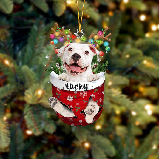 White Pitbulll Dog Christmas Ornament, White Pitbulll in Snow Pocket Christmas Tree Ornament, Dog Lovers Gift Idea Xmas Decor, Christmas Decorations for Tree, Christmas Ornament Gift for Dog Lovers