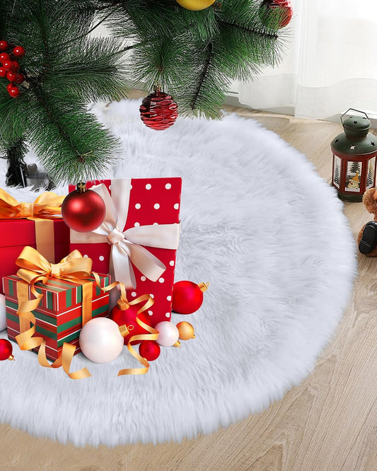 COOLWUFAN 36 Inches Christmas Tree Skirt for Xmas Tree Holiday Party Decorations White Plush (White)