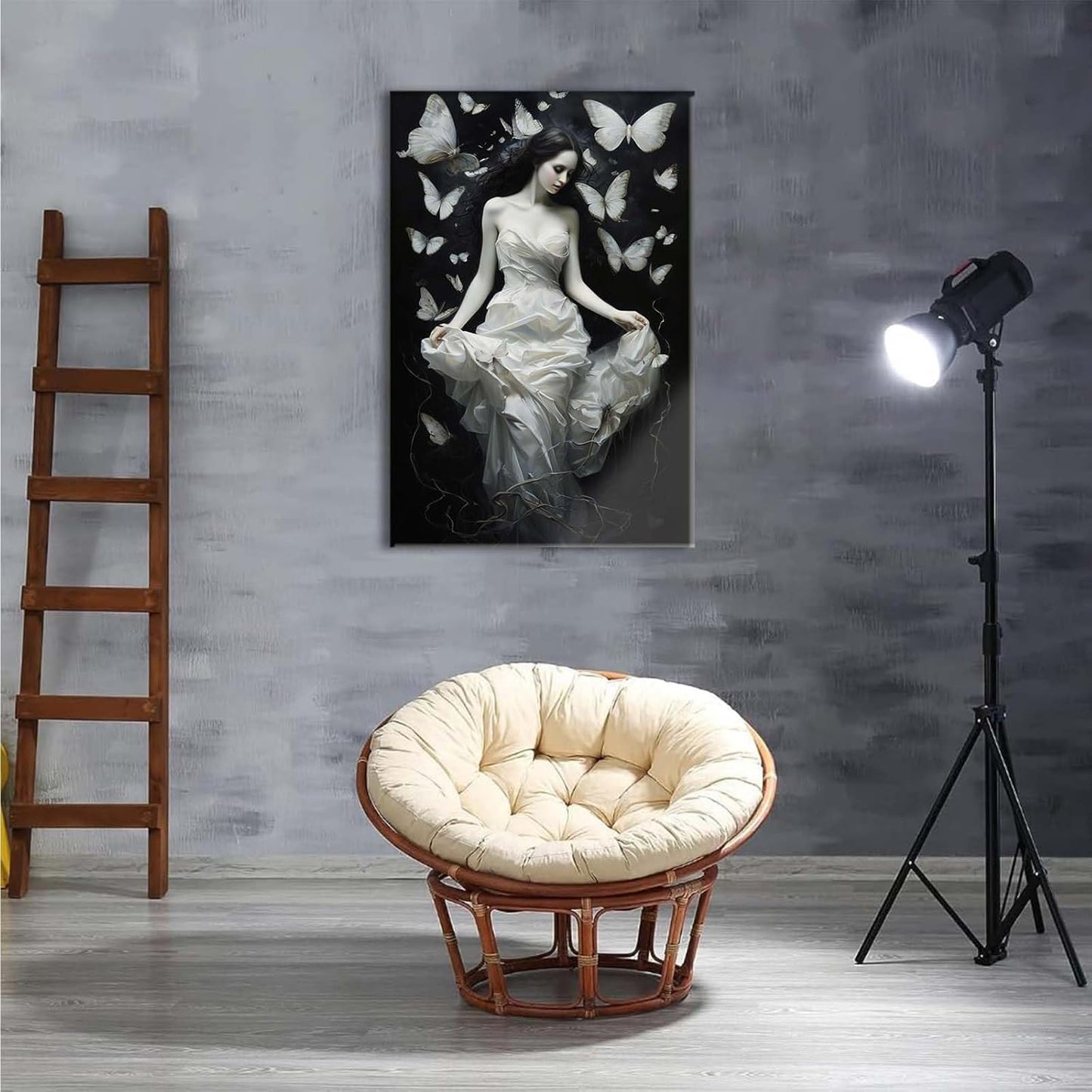 JFHCQJPK Vintage Gothic Feminine Canvas Wall Art Print Butterfly Poster Moody Preppy Wall Art Dark College Decor for Home Bedroom16x24in Frameless