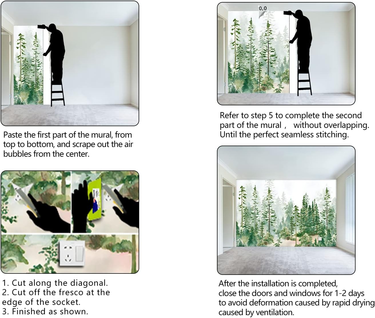 Boys or Girls Cartoon Pine Tree Forest wallpeper Nursery Kids Bedroom Wall Mural - 91"x65"（Not Peel and Stick）