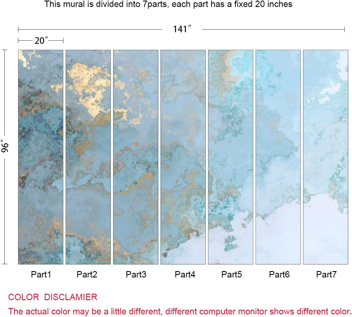 Abstract Wallpaper Blue Gold Marble Texture Wall Mural Wallpaper(Not Peel n' Stick)