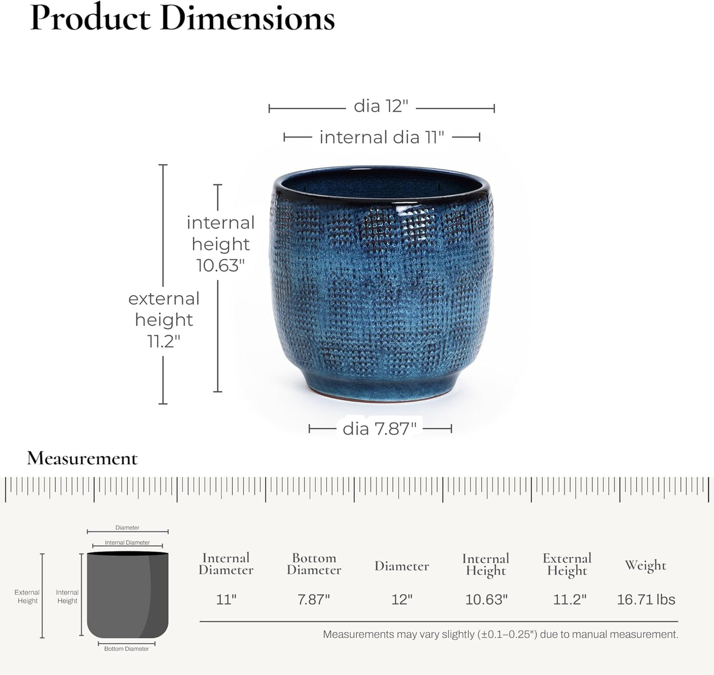 LuxenHome Ocean Blue 12-Inch Dia Round Ceramic Planter Pot with Drainage Hole and Rubber Plug, Modern Gradient Glaze Plant Pot, Decorative Flower Garden Pot for Indoor Outdoor Plants