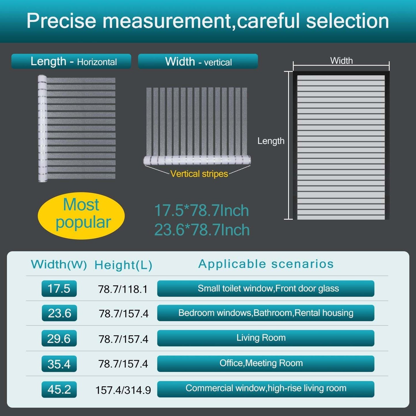 Window Privacy Film with Installation Tools, Stripe Window Film, Static Cling, Anti UV, Heat Control, Ideal for Home Shower Office Glass Door (Stripes Pattern, 29.6X157.4Inch)
