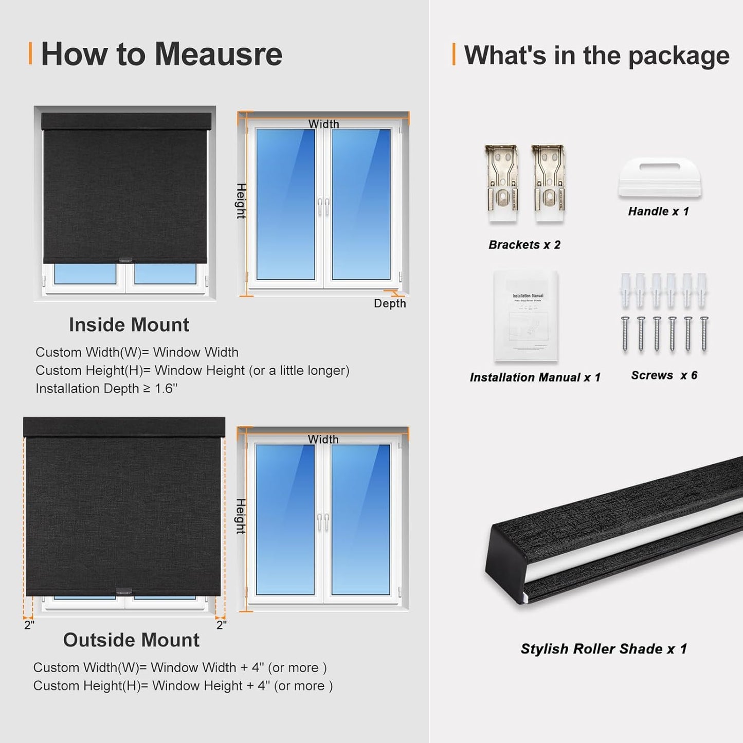 Persilux Free-Stop Cordless Blinds for Indoor Windows with Cover, Window Shades Blackout Roller Blinds, Thermal Insulated Fabric UV Protection for Kitchen, Office, Living Room, Black(21" W x 64" H)
