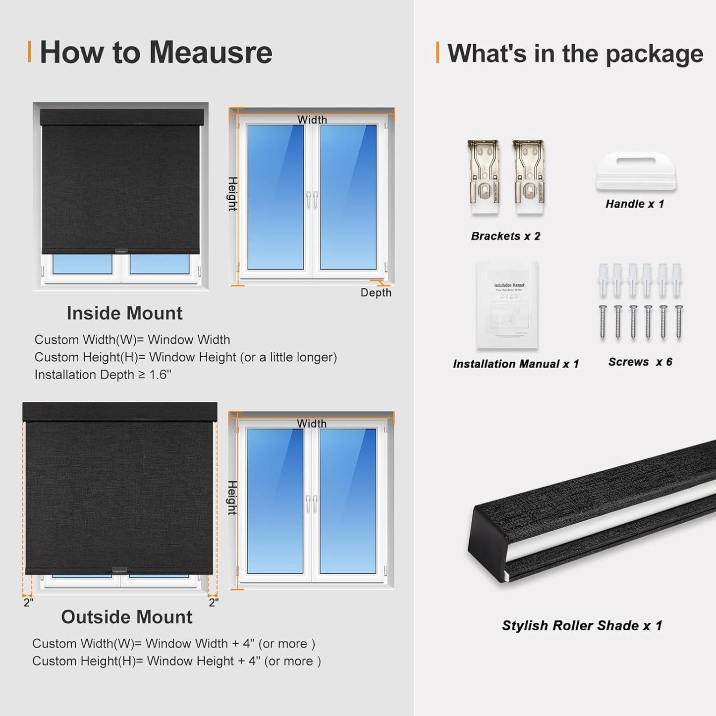 Persilux Free-Stop Cordless Blinds for Indoor Windows with Cover, Window Shades Blackout Roller Blinds, Thermal Insulated Fabric UV Protection for Kitchen, Office, Living Room, Black(24" W x 64" H)