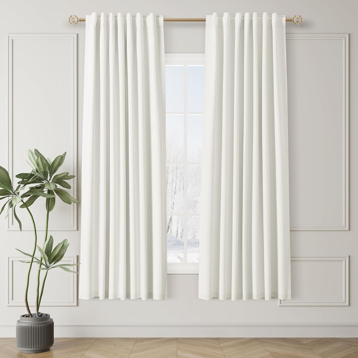 Ivory White Black Out Curtains 72 Inch Long for Bedroom Window Room Darkening Full Light Blocking Curtains Back Tab Neutral Elegant Off White Blackout Curtain Thermal Insulated Linen Drapes 52x72
