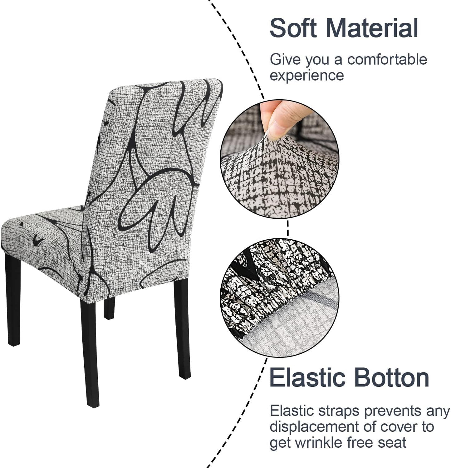 JQinHome Pattern Chair Covers for Dining Room Set of 4, High Stretch Removable Washable Parsons Chair Slipcover for Home Party Hotel Wedding Ceremony (4PCS, Lotus Gray)