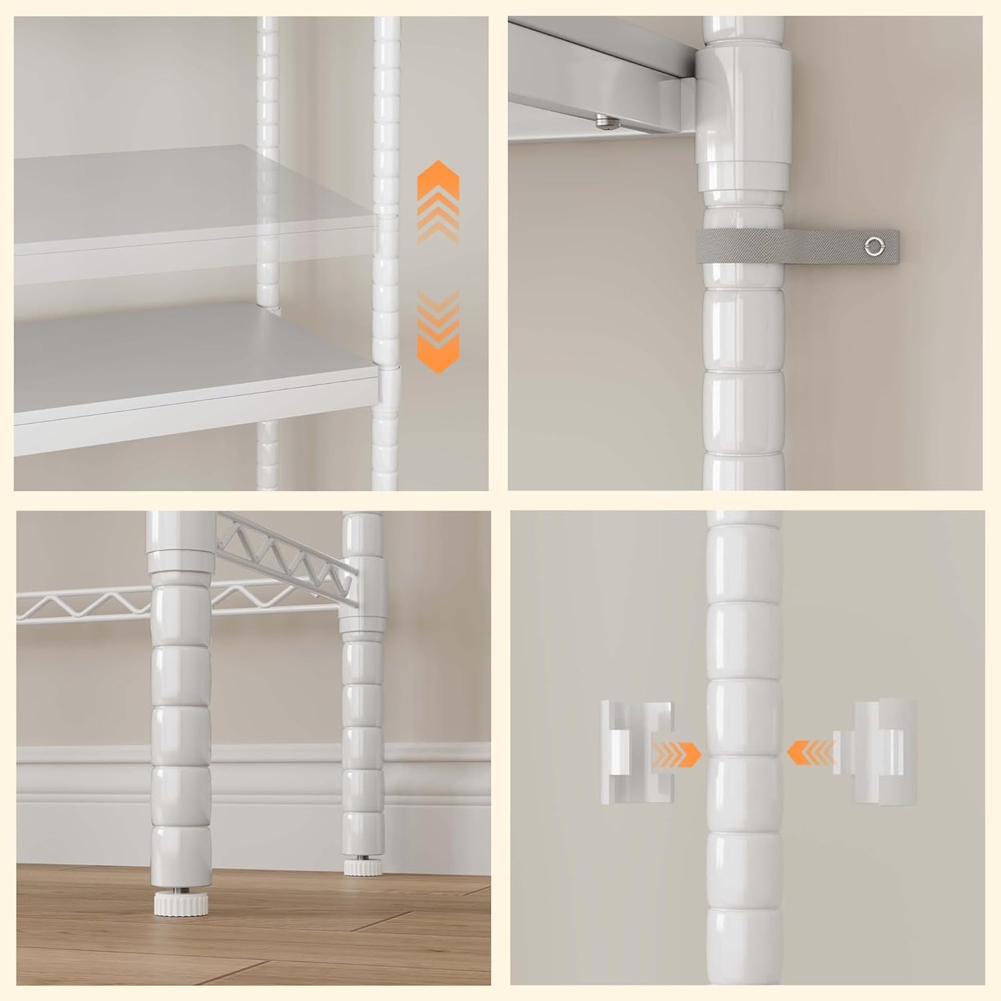 CABIHOME 5-Tier Over-The-Washer Shelf - Adjustable Height Laundry Organizer Space Saver, Double-Layer 100lb Shelves, 2 Hooks for Bathroom/Balcony (White)