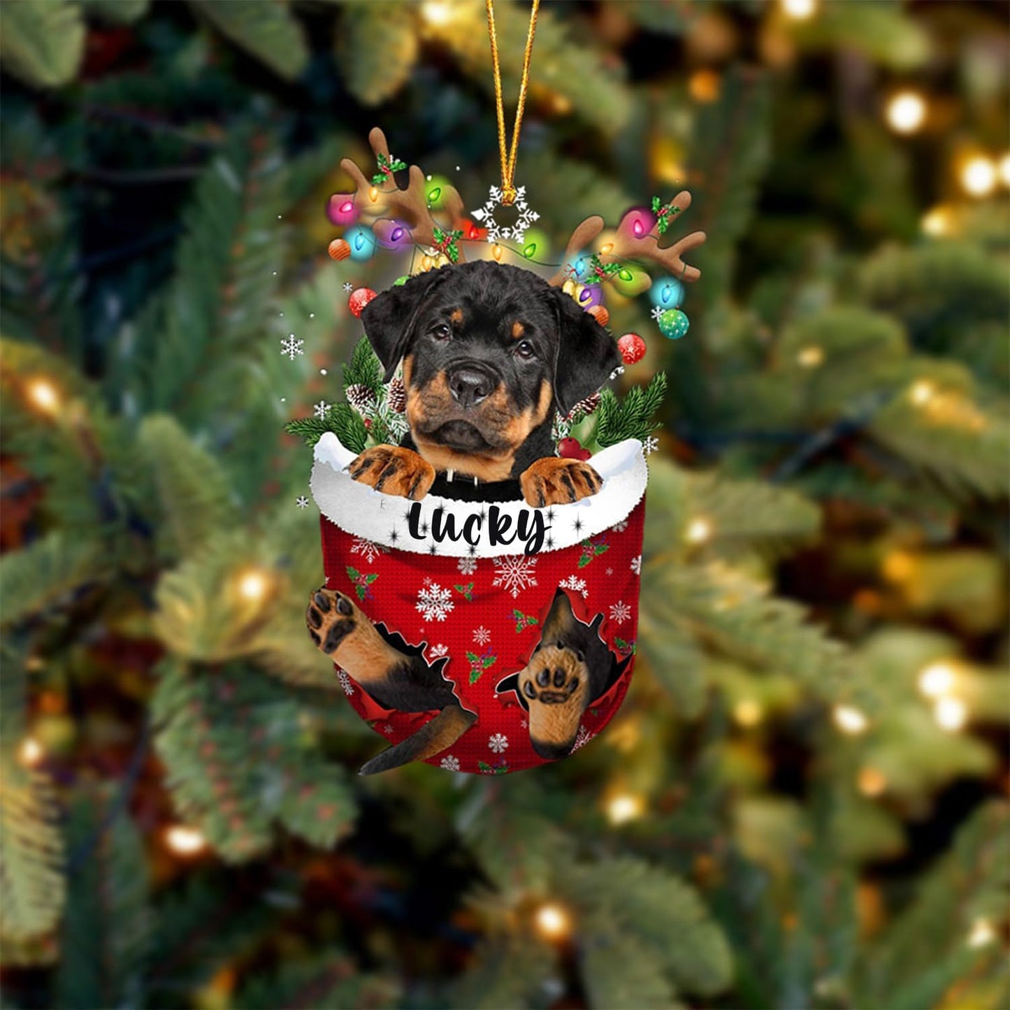 Rottweiler Christmas Tree Ornament, Snow Pocket Dog Lovers Gift Idea, Xmas Decor for Tree