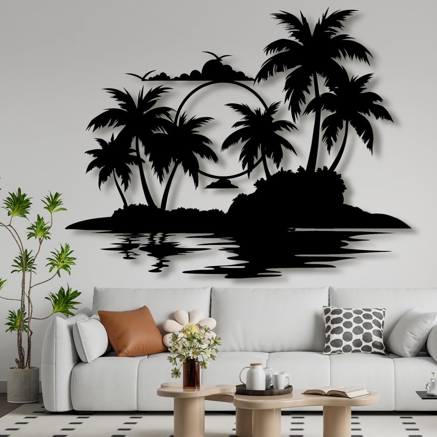 Palm Tree Metal Wall Decor,Palm Tree Metal Wall Art,Metal Palm Tree,Metal Palm Tree Wall Decor,Tropical Metal Wall Art,Beach Wall Decort,Metal Wall Decor (style 2,white,39 L" x 31 W" / 100 x 78 cm)