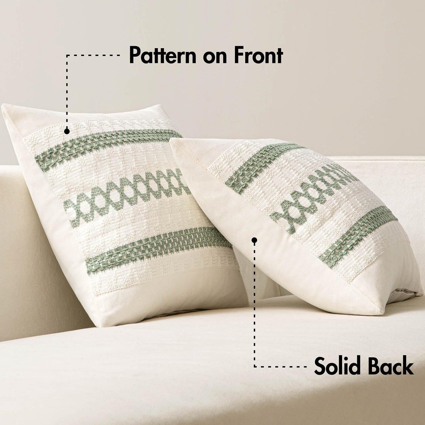 MIULEE Set of 2 Sage Green Boho Decorative Pillow Covers 22x22 Inch Farmhouse Rustic Couch Throw Pillows Modern Summer Cotton Cushion Covers Retro Cute Macrame Woven Home Decor for Bed Sofa Chair
