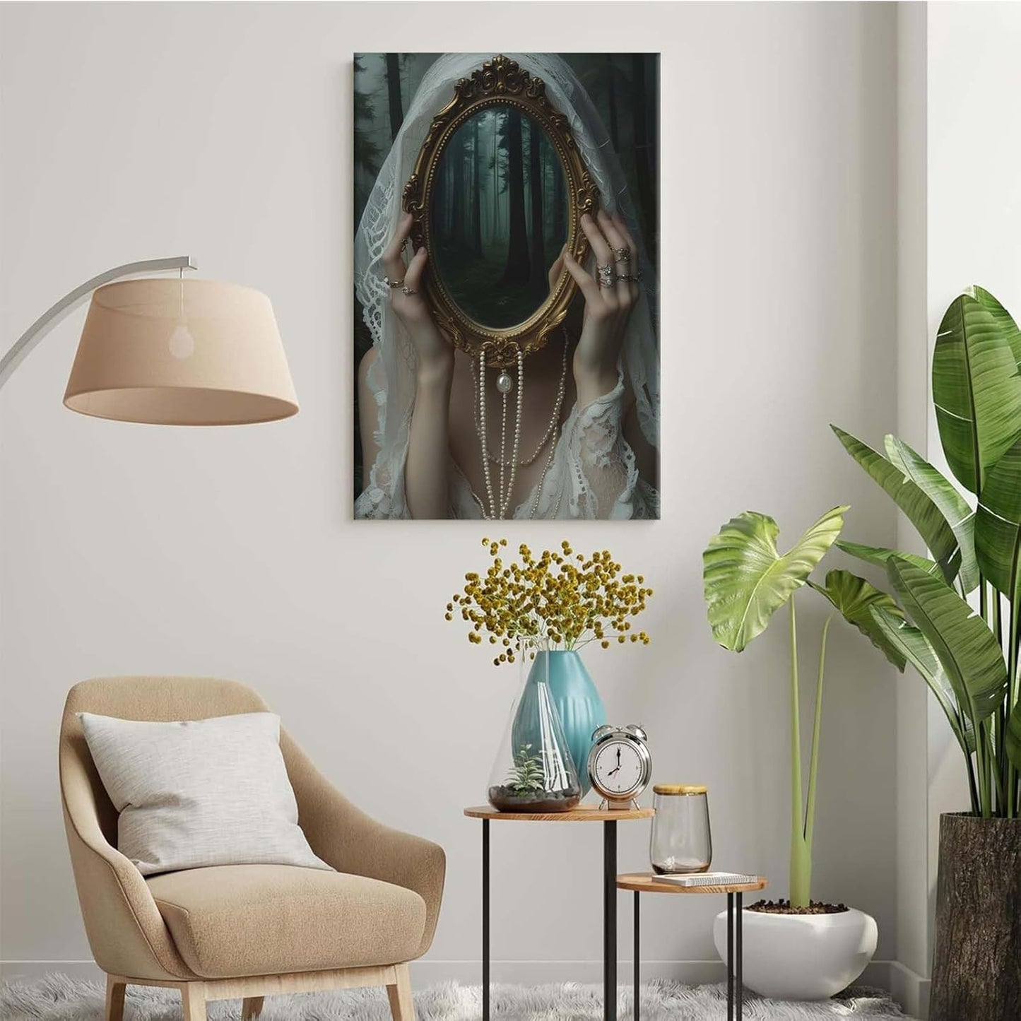 Mirror face covering dark art poster print melancholy gothic painting vintage feminine print victorian style decoration antique art16x24in Frameless