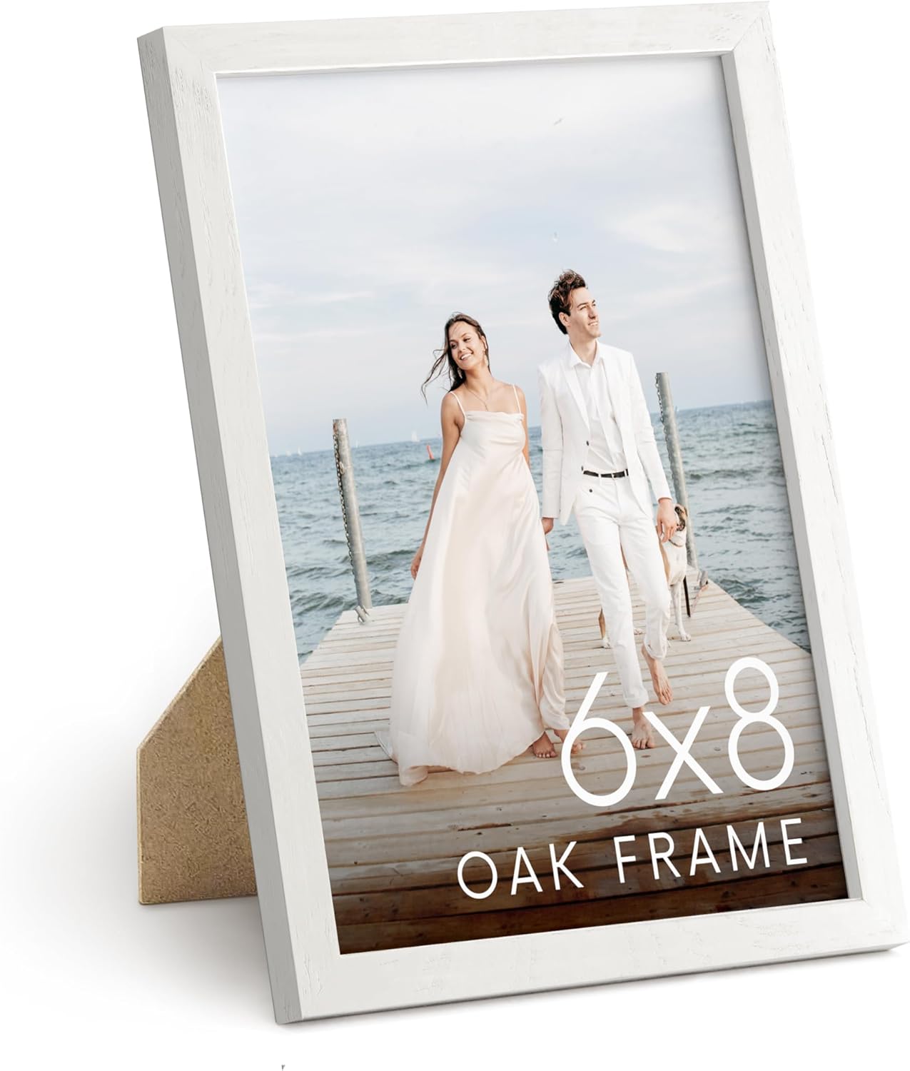 HAUS AND HUES 6x8 White Oak Wooden Picture Frame - 6x8 Poster Frame - Premium Oak, Vertical Hang, Shatterproof Plexiglass - Ideal for Home, Room, Office (6x8 in, White)