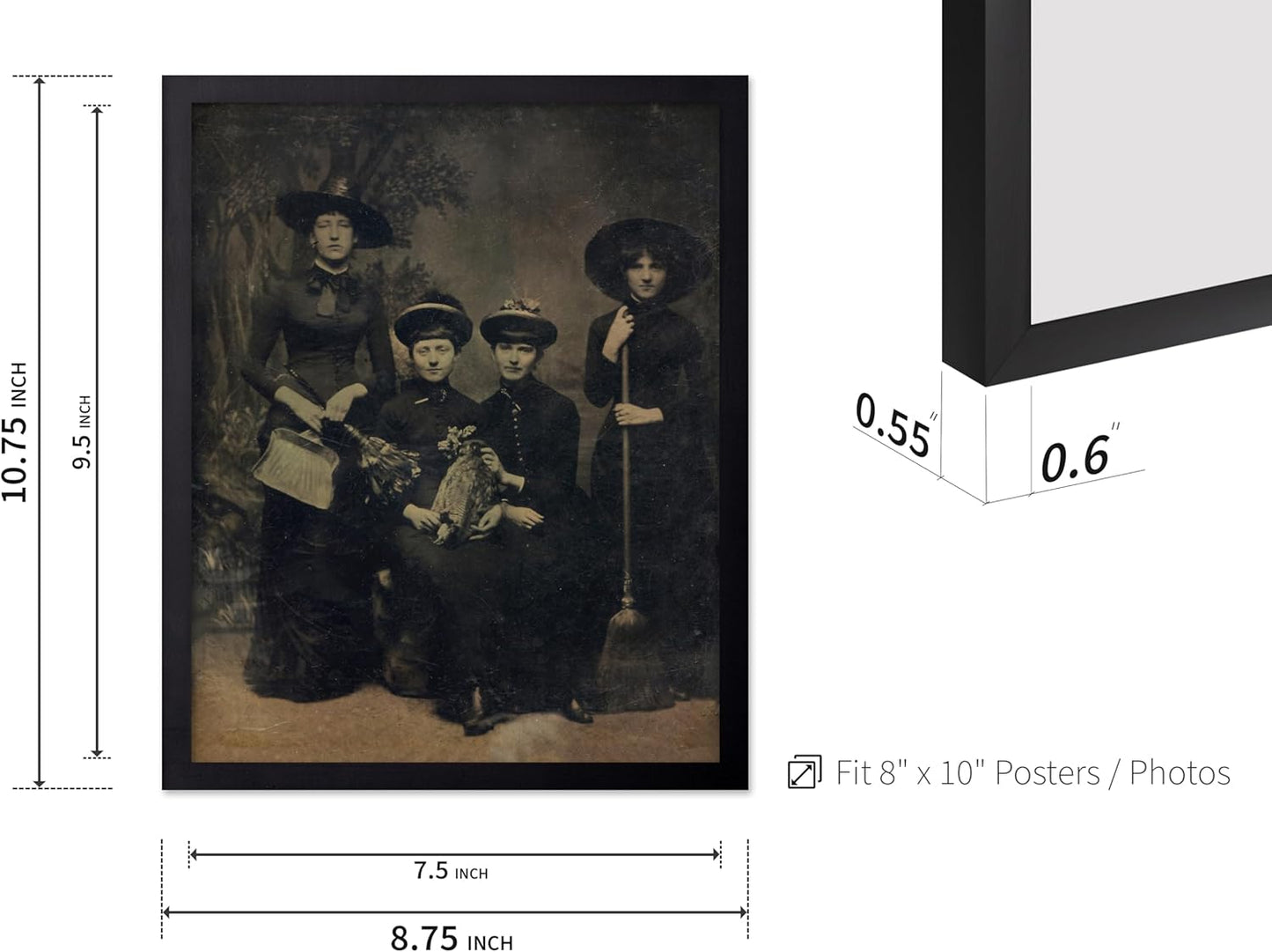 Poster Master Vintage Photograph Poster - Retro Halloween Print - Gift for Artist, Friend - Four Witches Wearing Robes, Sabbath, Coven, Sorcery - Wall Decor for Home, Office, 8x10 Black Framed