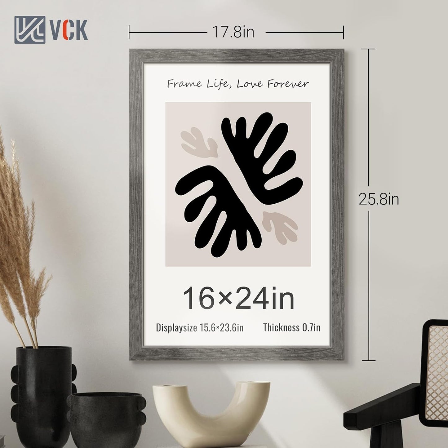 VCK 16x24 Frame Set of 3, Gray Solid Wood Poster Picture Frame, Exclusive Wood Grain, Wall Gallery Frame