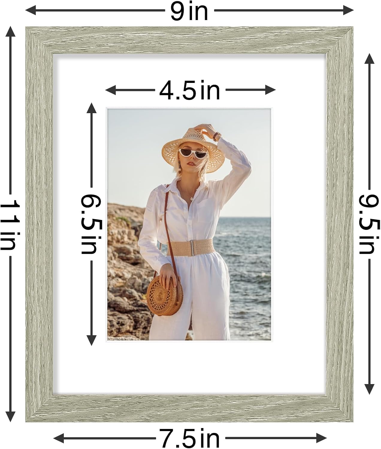 Vittanly 8x10 Picture Frames Set of 9, Shatter Resistant Plexiglass, Display 5x7 Pictures with Mat or 8x10 without Mat, Photo Frames for Wall or Tabletop, Engineered Wood, Driftwood