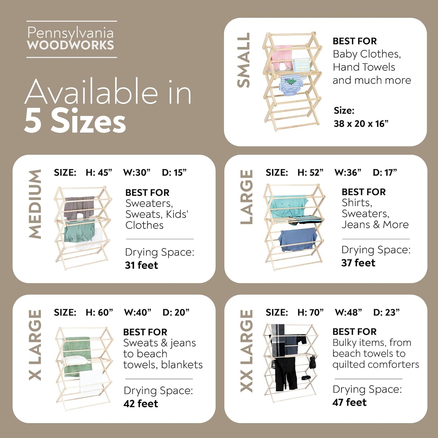 Pennsylvania Woodworks Clothes Drying Rack: Solid Maple Hardwood Laundry Rack for Bedding, Blankets, Towels & More, Heavy Duty, Folding Drying Rack Made in USA, No Assembly Needed, Extra Large