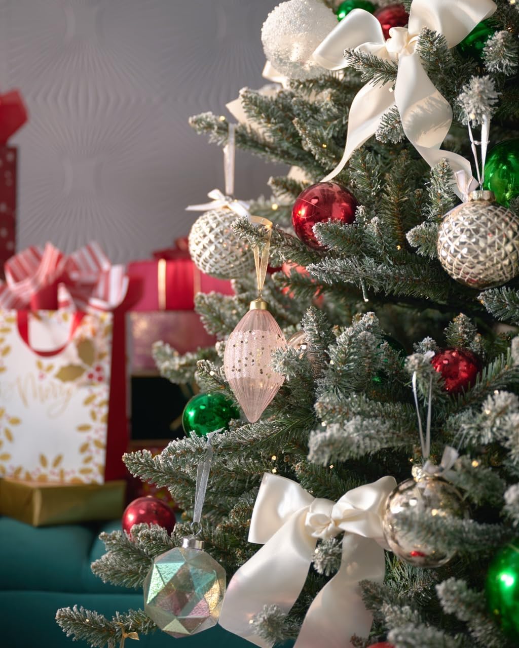 Papyrus 12 Piece Soft Snow Glass Ornament Set, 3.15" Dia, 4 Styles Equally Assorted