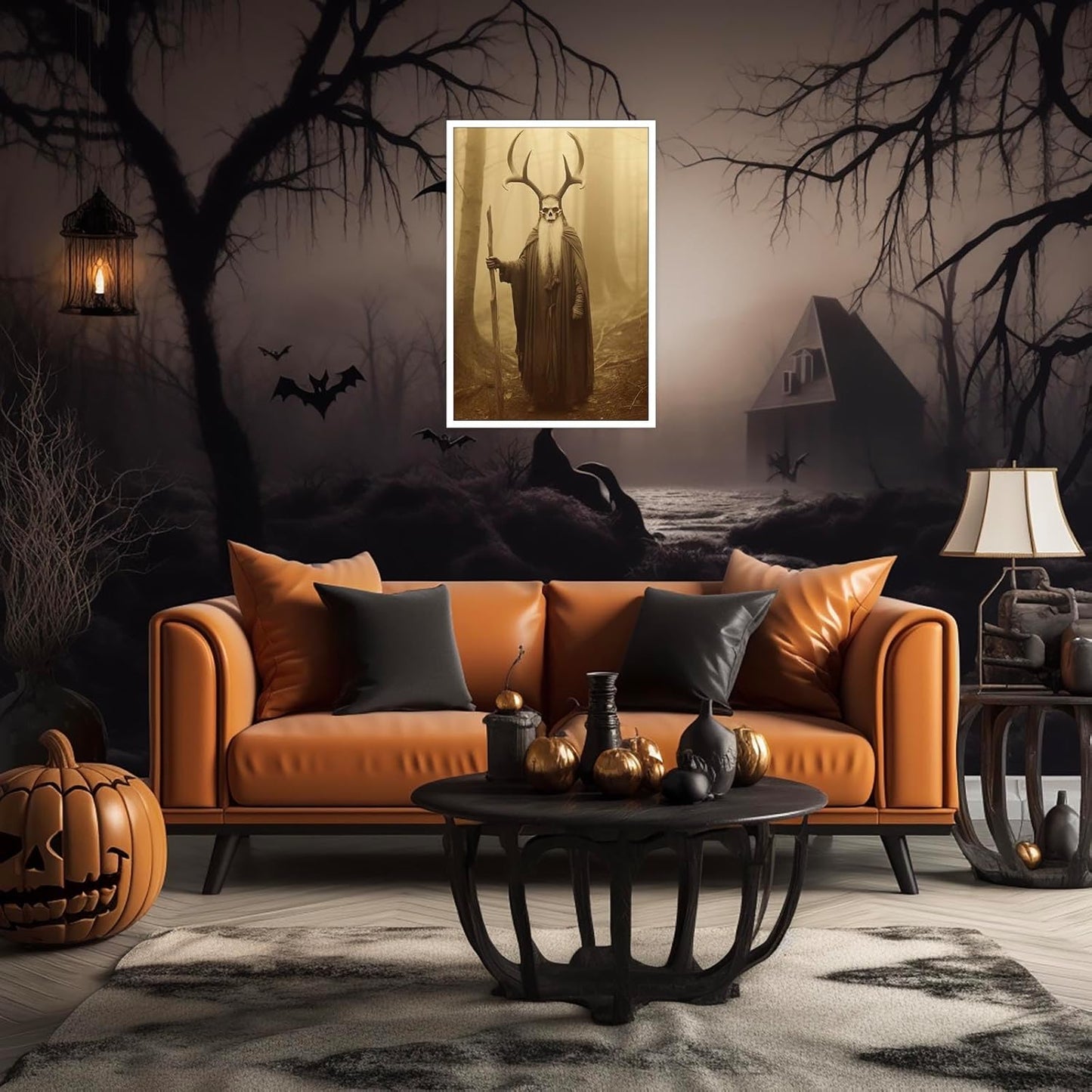 Skeleton Halloween Decor Occult Druid of the Forest Poster Canvas Wall Art Vintage Spooky Print Gothic Room Decor Dark Academia Decorations Bedroom Creepy Skull Picture 16X24inch Unframed