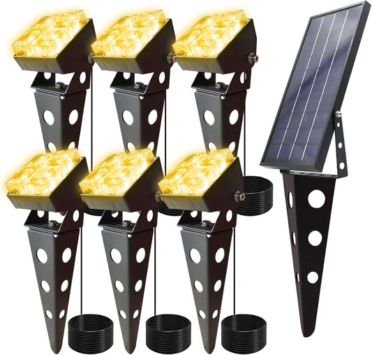 Solar Spot Lights Outdoor Waterproof IP65 Landscape Spotlights with Metal Stake Total 84ft Cable 6-in-1 Warm White Auto On/Off Dusk to Dawn Uplights for Trees Garden Yard Landscape Downlight