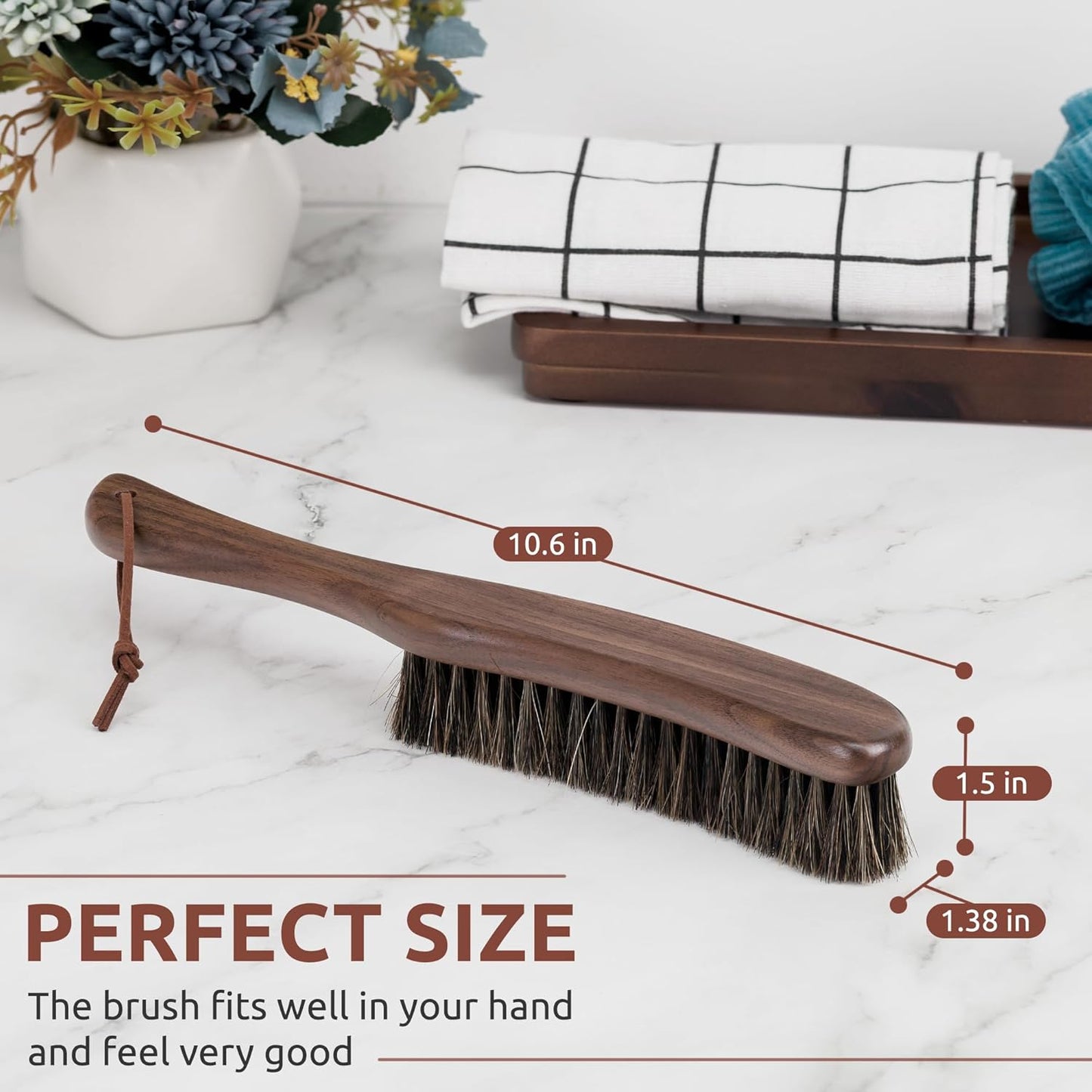 Lint Brush for Clothes with 100% Soft Horse Hair Bristle, Large Walnut Wood Handle, Lint Remover for Hat, Pet Hair, Suits, Cashmere, Wool, Velvet, Suede, Shoe