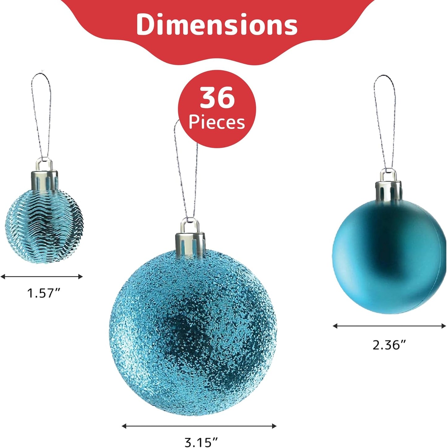 Prextex Christmas Tree Ornaments - Blue Christmas Ball Ornaments Set for Christmas, Holiday, Wreath & Party Decorations (36 pcs - Small, Medium, Large) Shatterproof